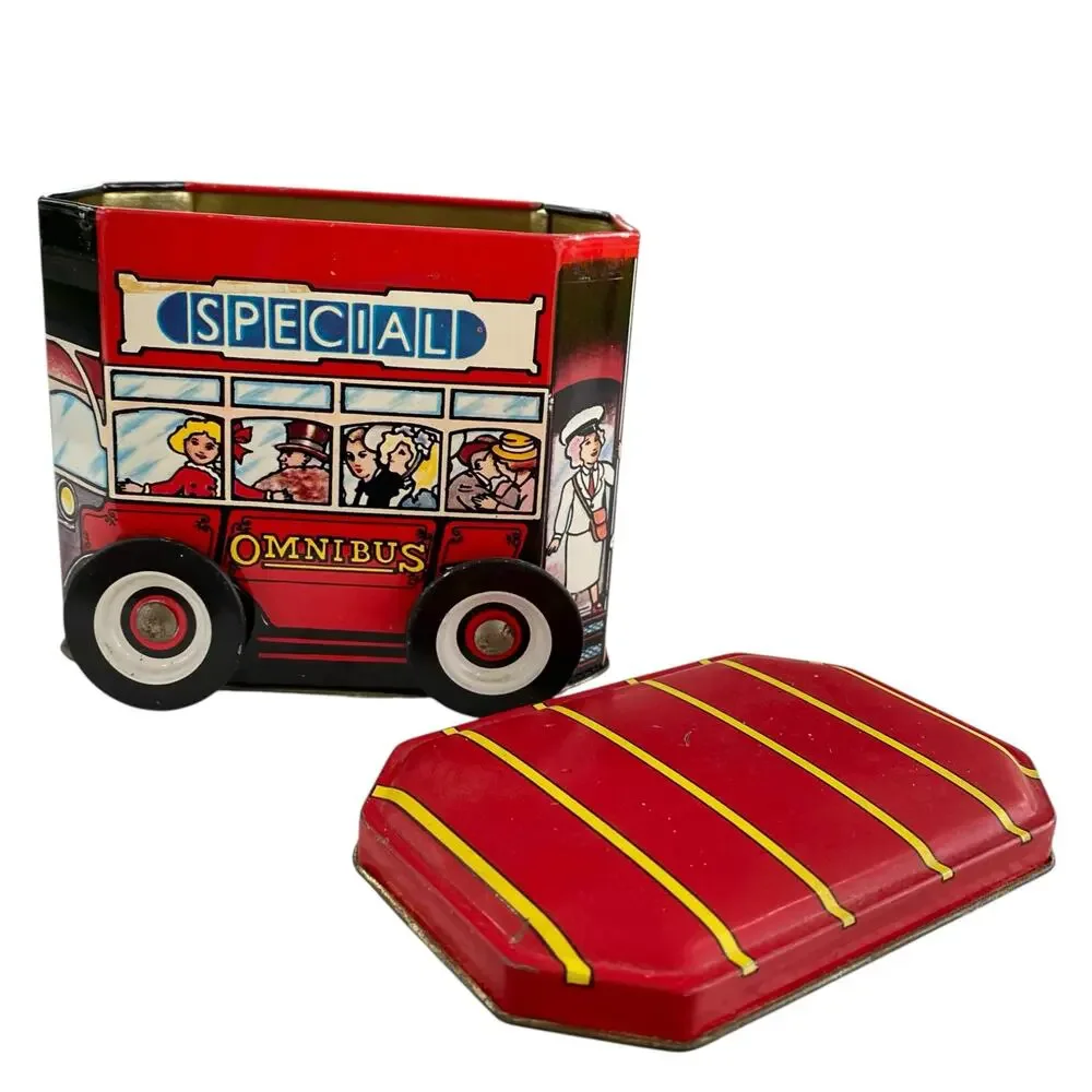 Vintage Cravens of York London Bus Novelty Tin with Moving Wheels Candy Tin
